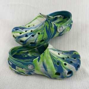 Crocs Classic Marbled Clog Blue Green Unisex Kids J2 Shoes 8329 Summer Vacation
